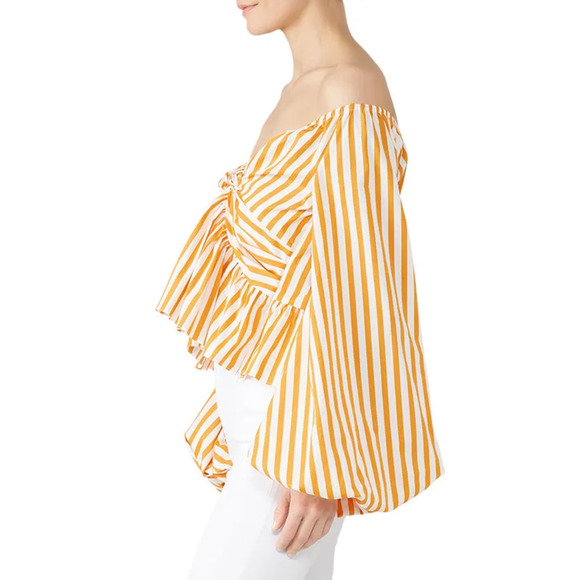 Caroline Constas Onira Top Striped Blouson Sleeve Crop Orange White Size Small - Picture 5 of 13